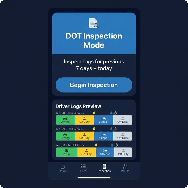 DOT Inspection Mode for roadside inspections